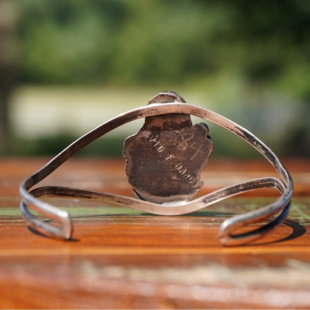 Vintage Red Coral & Turquoise Sterling Silver Cuff - Picture 11 of 16